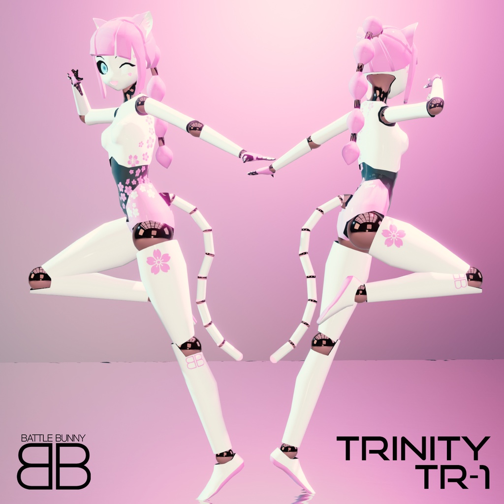 Original 3d Model Trinity Tr1 Sakura Neko Robot Vrchat Avatar Battle Bunny Mods Booth 8842