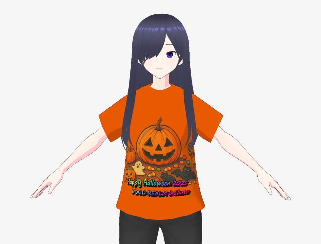 【Vroid】メイドリアル夢inCluster　HalloweenAIイラストTシャツ2025（ロゴ有り無しTシャツ） 