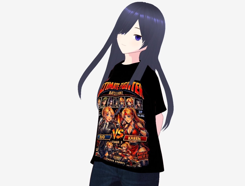 「Vroid」レトロゲー格闘Tシャツ