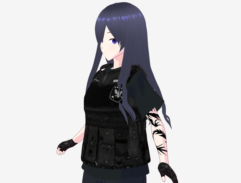 Vroid衣装「タクティカルベスト　Tシャツ　グローブ　タツゥーセット」