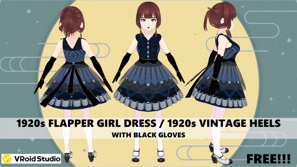 1920s Flapper Girl Dress (Three Colors) / 1920s Vintage Heels with Black Gloves - FREE!!!
