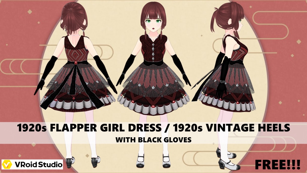 1920s Flapper Girl Dress (Three Colors) / 1920s Vintage Heels with Black Gloves - FREE!!!