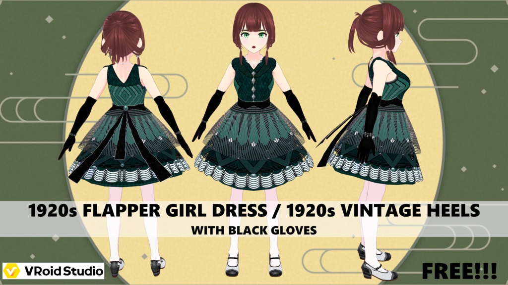 1920s Flapper Girl Dress (Three Colors) / 1920s Vintage Heels with Black Gloves - FREE!!!