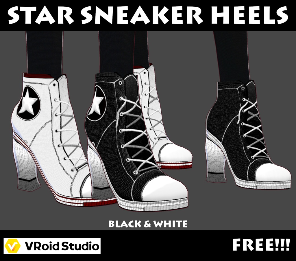 Star Sneaker Heels - BLACK & WHITE - FREE!!!