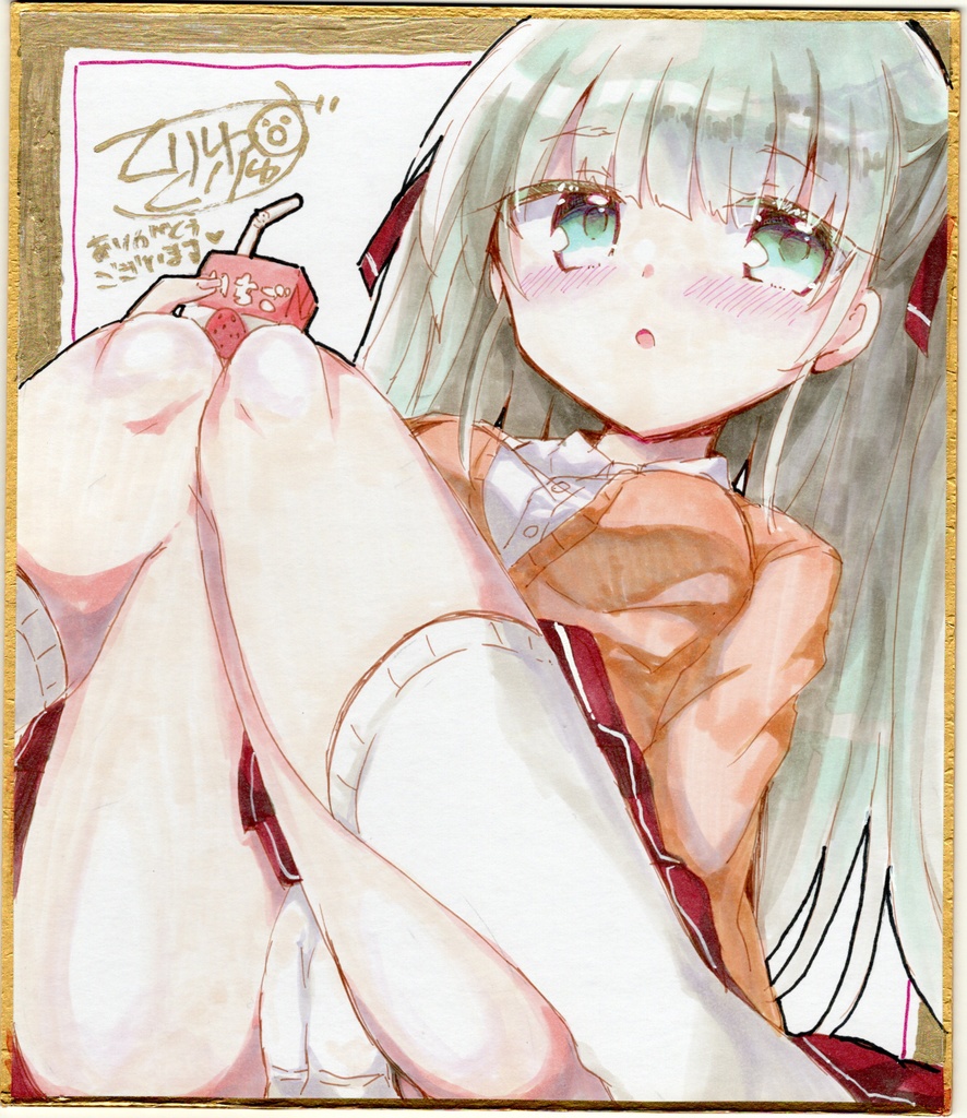 直筆色紙【創作/ぱんちら優等生ちゃん】中色紙サイズ