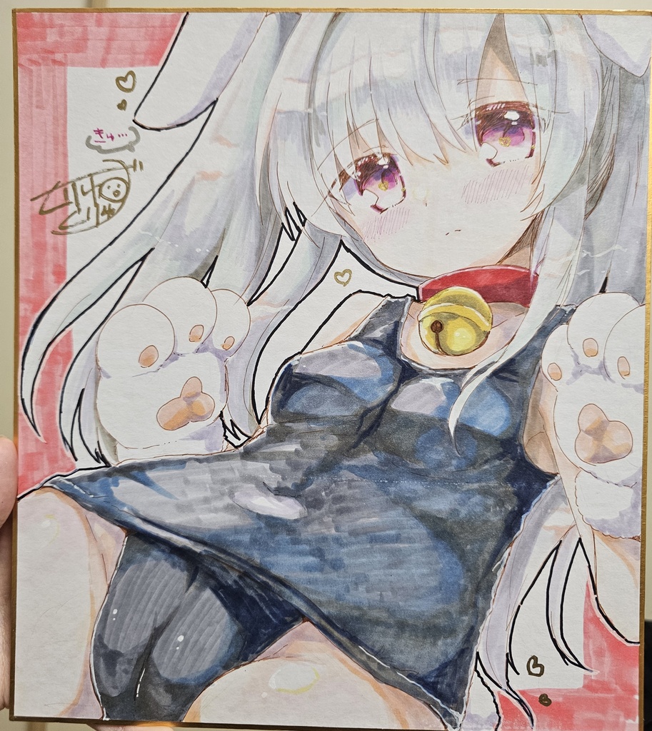 直筆色紙【創作/スク水ツインテちゃん】大サイズ
