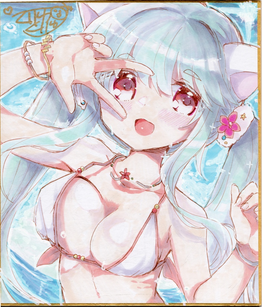 直筆色紙【創作/夏☆水着てぐちゃん】中色紙サイズ