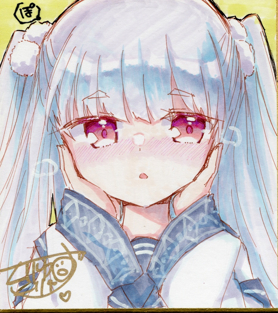 直筆色紙【創作/照れ屋な雪女ちゃん】小色紙サイズ