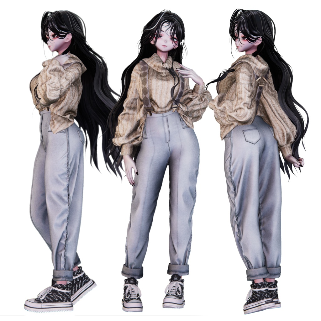 【2アバター対応】 Baggy knit denim