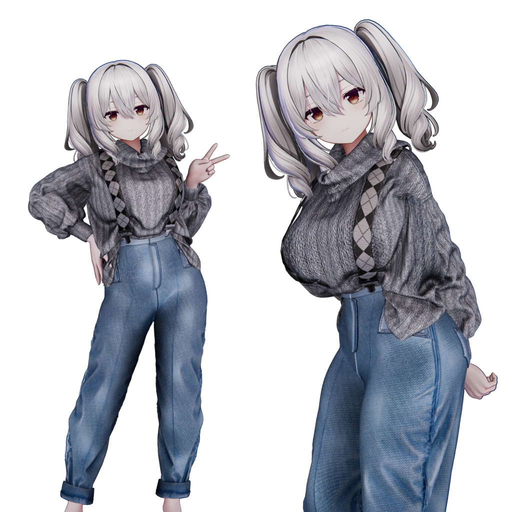 【2アバター対応】 Baggy knit denim