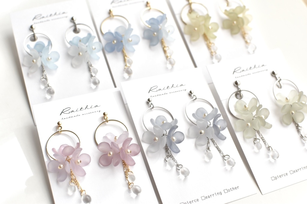 【nntm】【1〜3】お花としずくのピアス/イヤリング