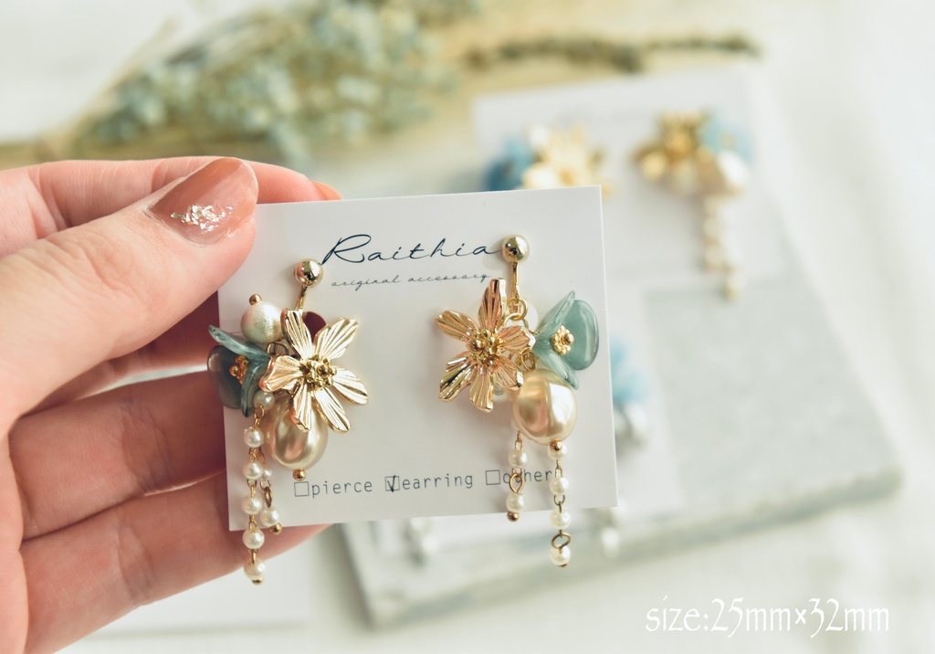 メタルフラワーピアス/イヤリング【nntm/忍たま イメージカラー】