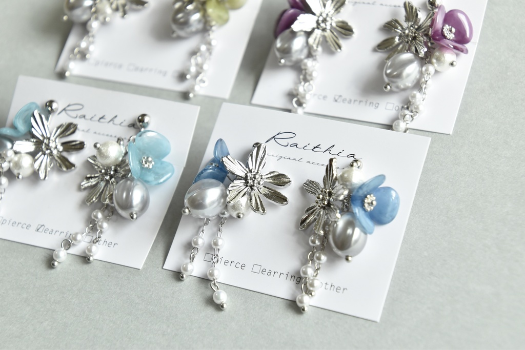 メタルフラワーピアス/イヤリング【nntm/忍たま イメージカラー】