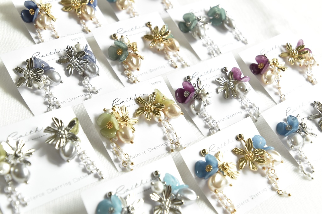 メタルフラワーピアス/イヤリング【nntm/忍たま イメージカラー】