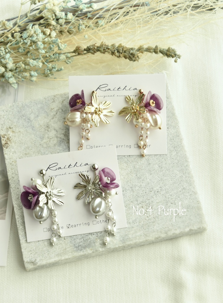 メタルフラワーピアス/イヤリング【nntm/忍たま イメージカラー】