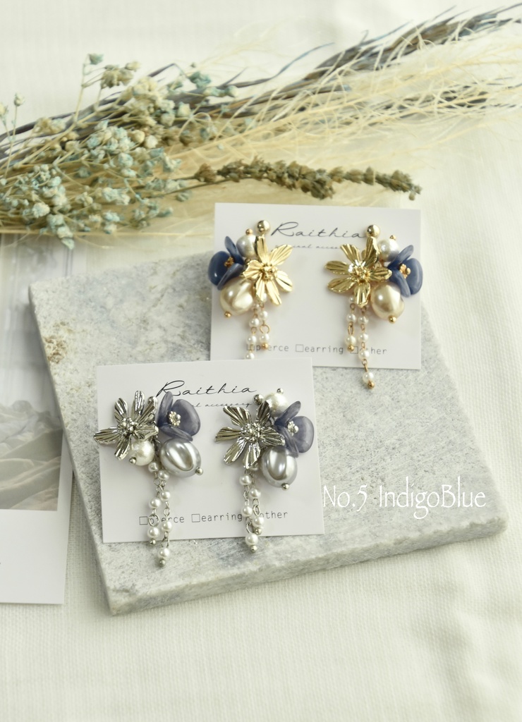 メタルフラワーピアス/イヤリング【nntm/忍たま イメージカラー】