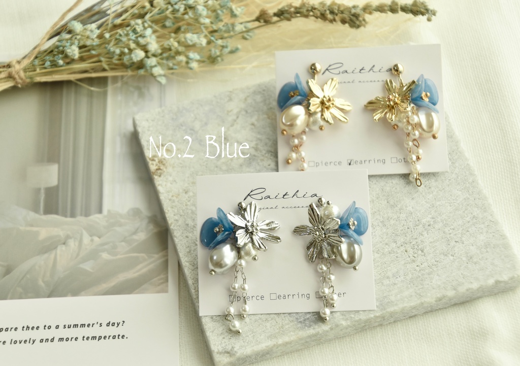 メタルフラワーピアス/イヤリング【nntm/忍たま イメージカラー】