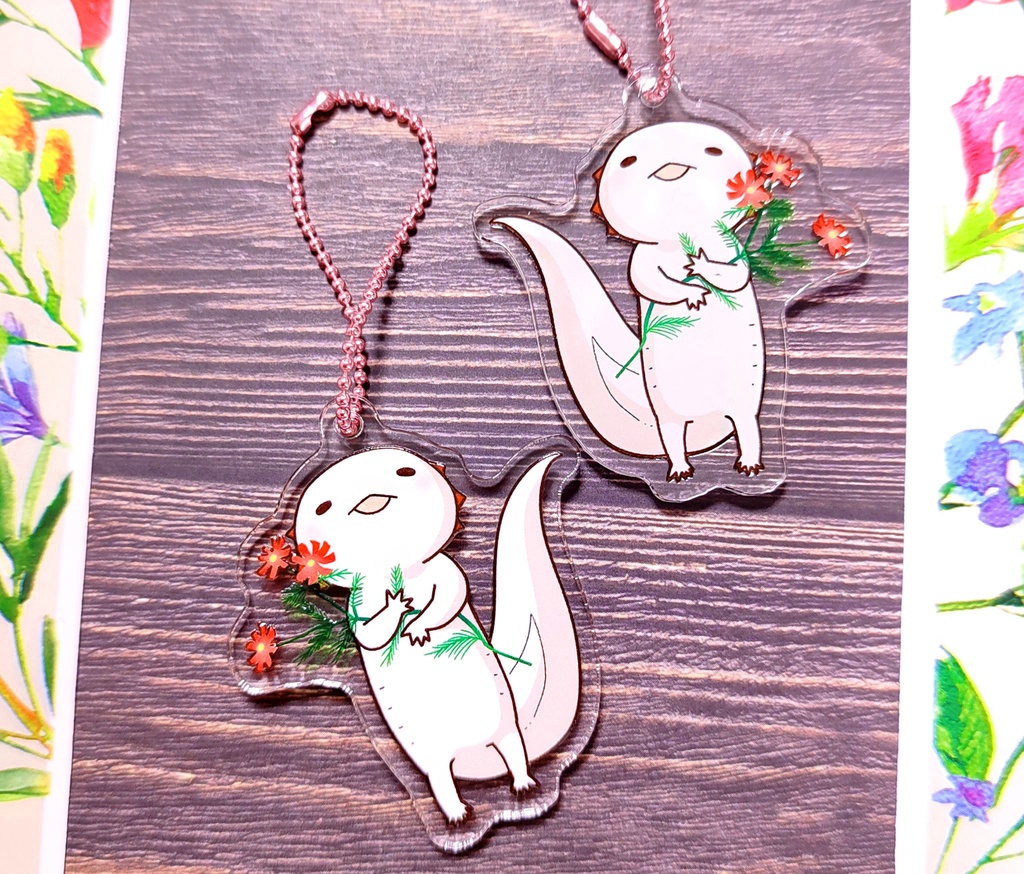 ウーパーとお花アクリルキーホルダー