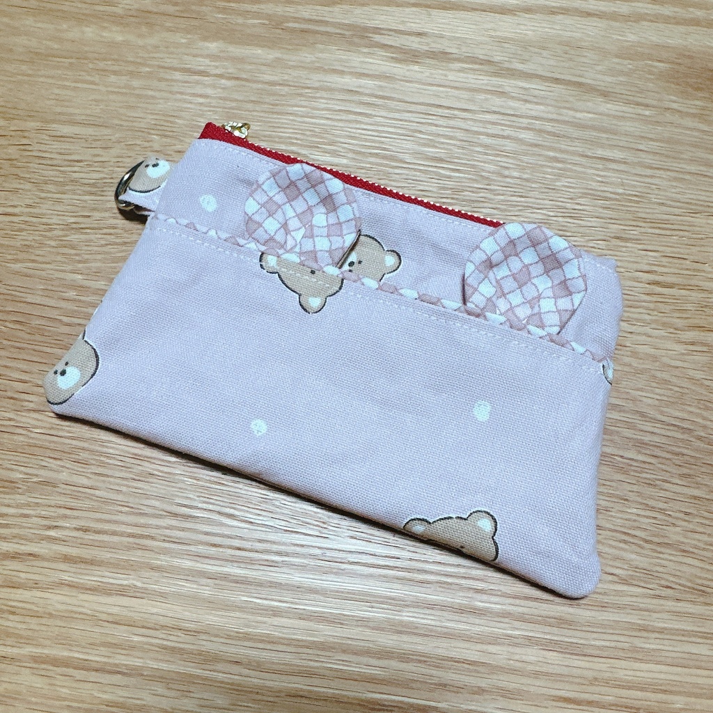 【ミニポーチ】くま✗ピンク(耳付き) #3 【ハンドメイド】