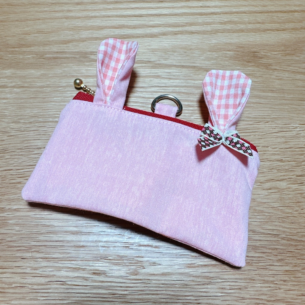 【ミニポーチ】ピンク✗うさ耳　#4 【ハンドメイド】