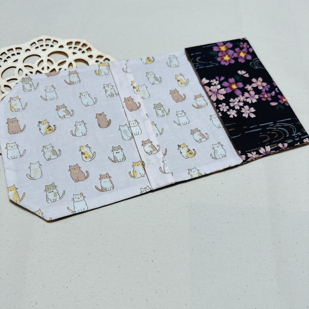 【ブックカバー】和柄桜✗ねこ 文庫本サイズ #10 【ハンドメイド】