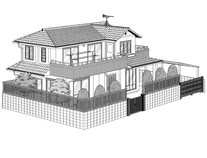 【漫画背景用3D】一軒家の3D・細かくパーツ分け可能【lwo, clip】