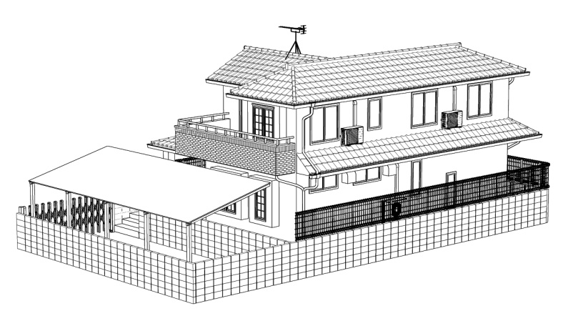 【漫画背景用3D】一軒家の3D・細かくパーツ分け可能【lwo, clip】