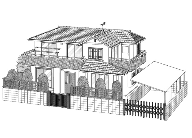 【漫画背景用3D】一軒家の3D・細かくパーツ分け可能【lwo, clip】