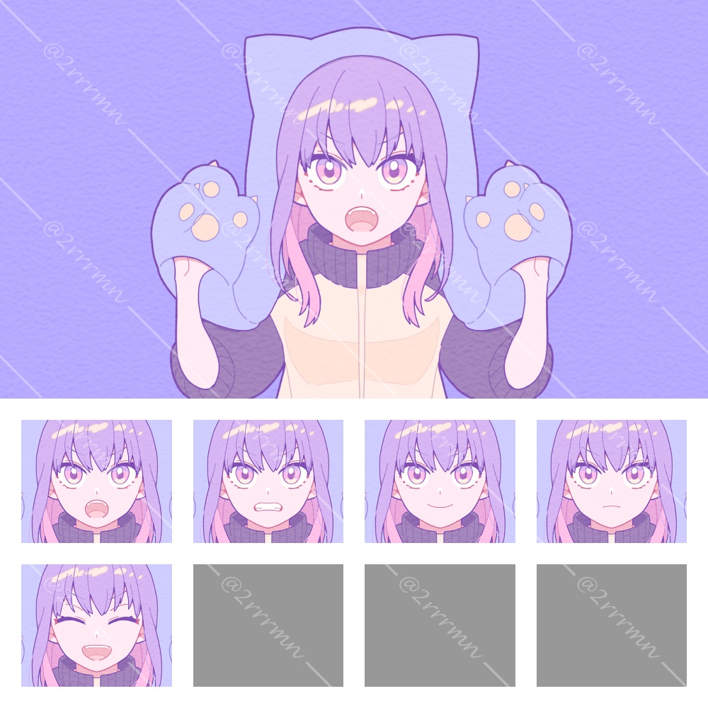 【表情5種】猫耳フードの女の子【ニューレトロポップ】