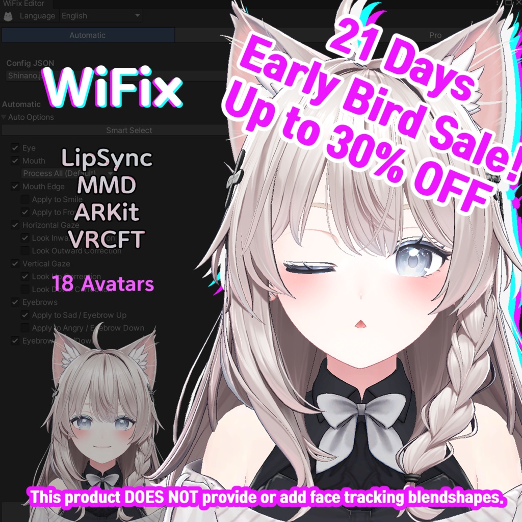 [Wifix] The Easeist Face Fix [18 Avatars] LipSync, MMD, ARKit, VRCFT