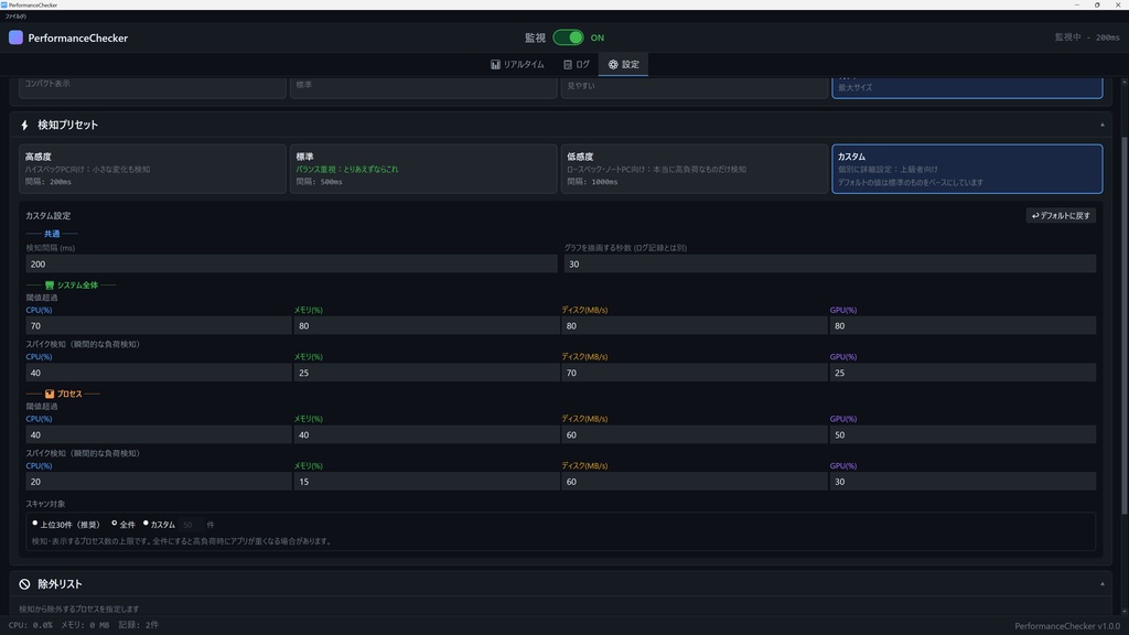 PCパフォーマンスチェッカー【プチフリ・高負荷を自動検知】