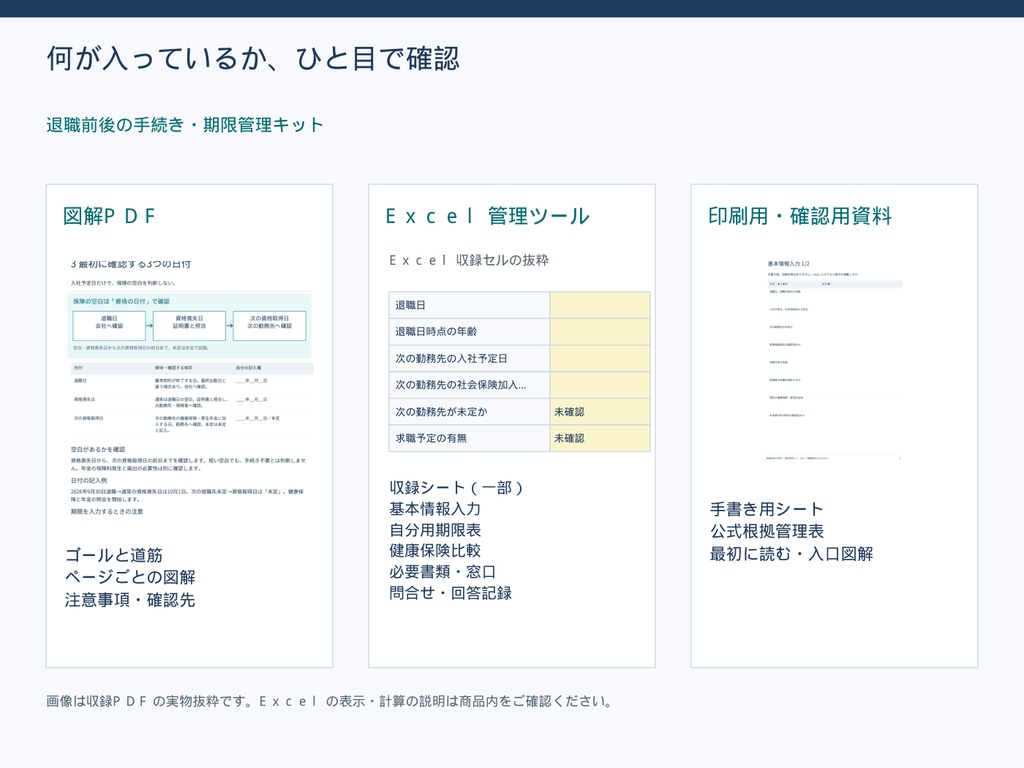退職前後の手続き・期限管理キット|図解PDF・Excel管理表