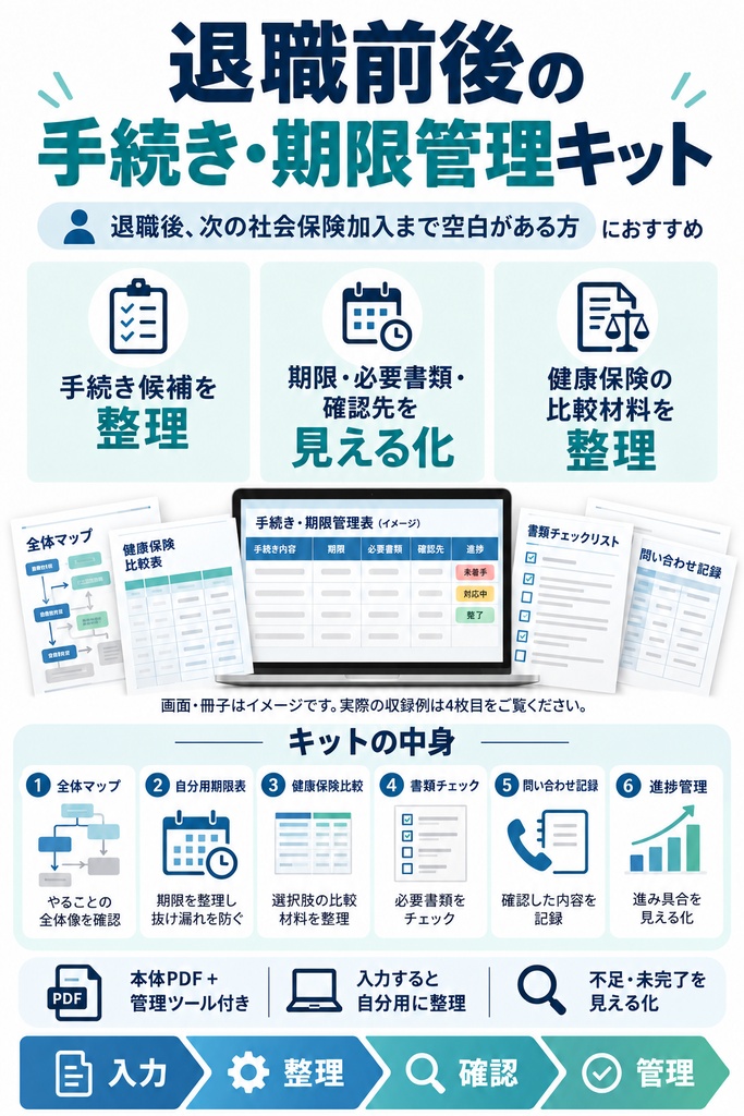 退職前後の手続き・期限管理キット｜図解PDF・Excel管理表
