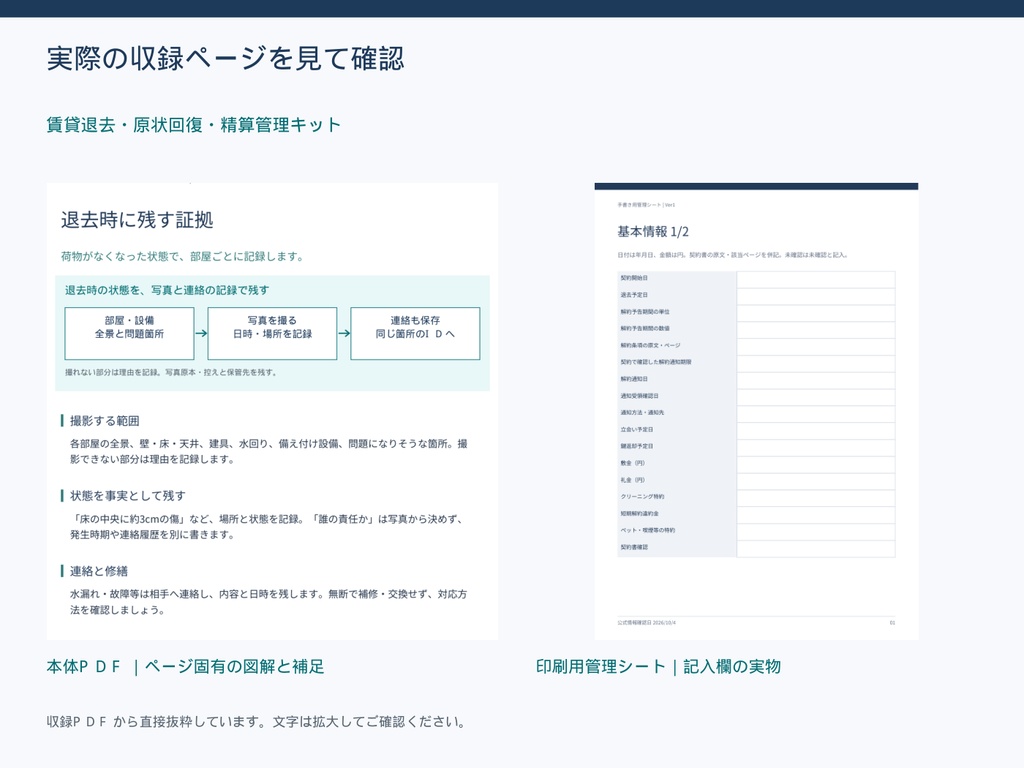 賃貸退去・原状回復・精算管理キット|図解PDF・Excel管理表