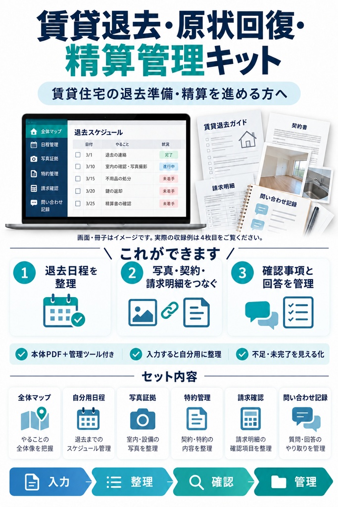 賃貸退去・原状回復・精算管理キット｜図解PDF・Excel管理表