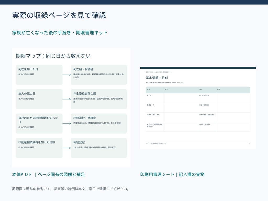 家族が亡くなった後の手続き・期限管理キット|図解PDF・Excel管理表