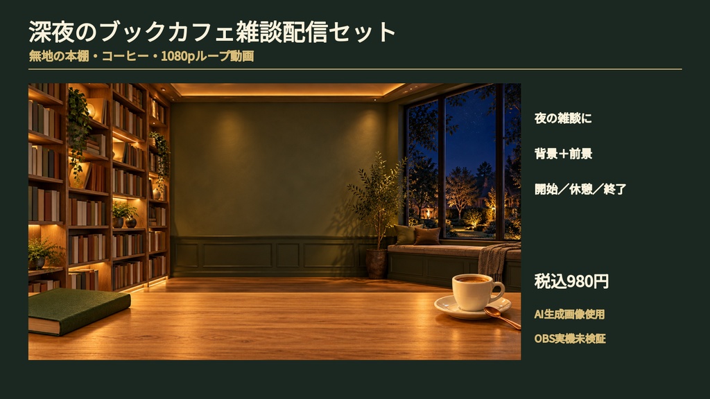 深夜のブックカフェ雑談配信セット