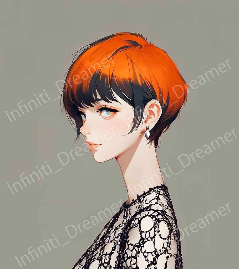 ツートンカラー バイカラーの 女性 オレンジ x 黒 イラストアート SNSアイコン(デジタルコンテンツ ダウンロード販売)