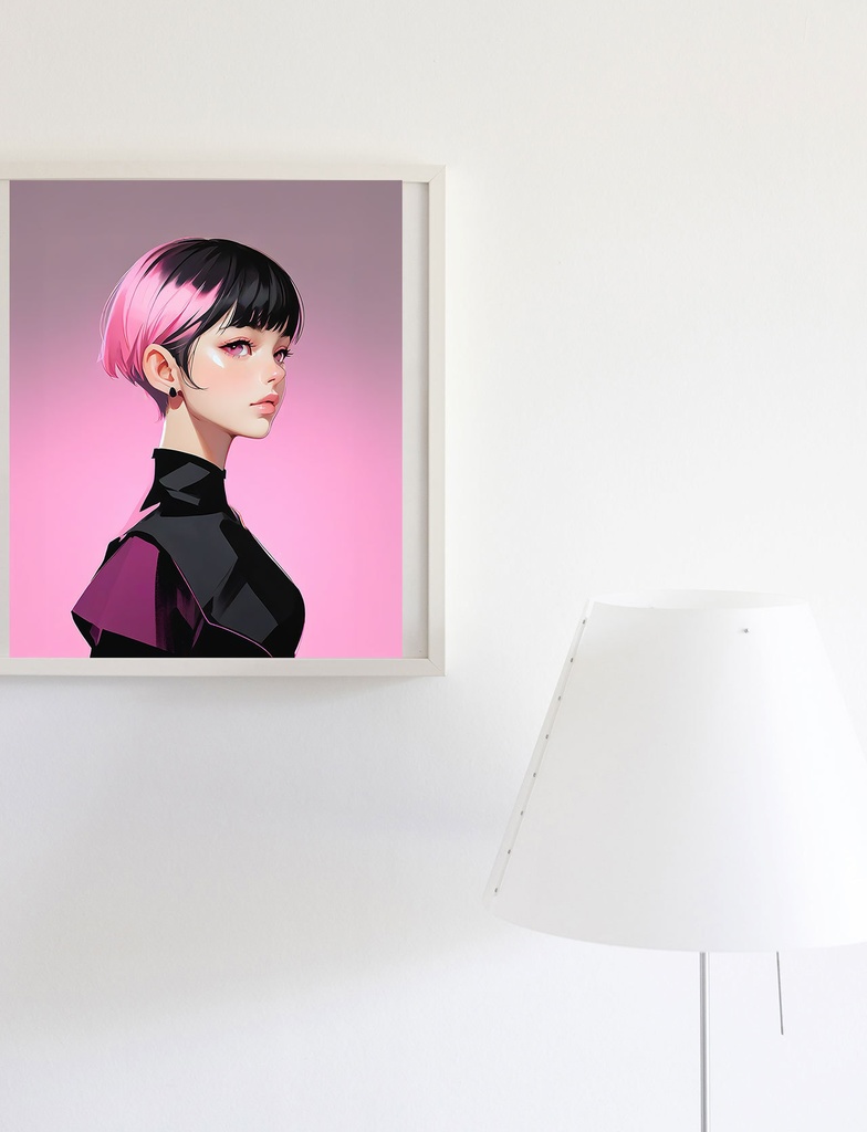 ツートンカラー バイカラーの 女性 ピンク x 黒 イラストアート SNSアイコン(デジタルコンテンツ ダウンロード販売)