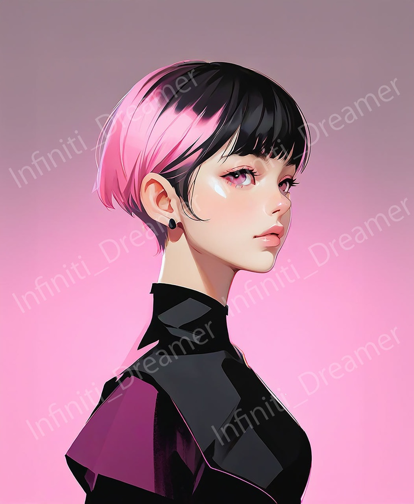 ツートンカラー バイカラーの 女性 ピンク x 黒 イラストアート SNSアイコン（デジタルコンテンツ ダウンロード販売）
