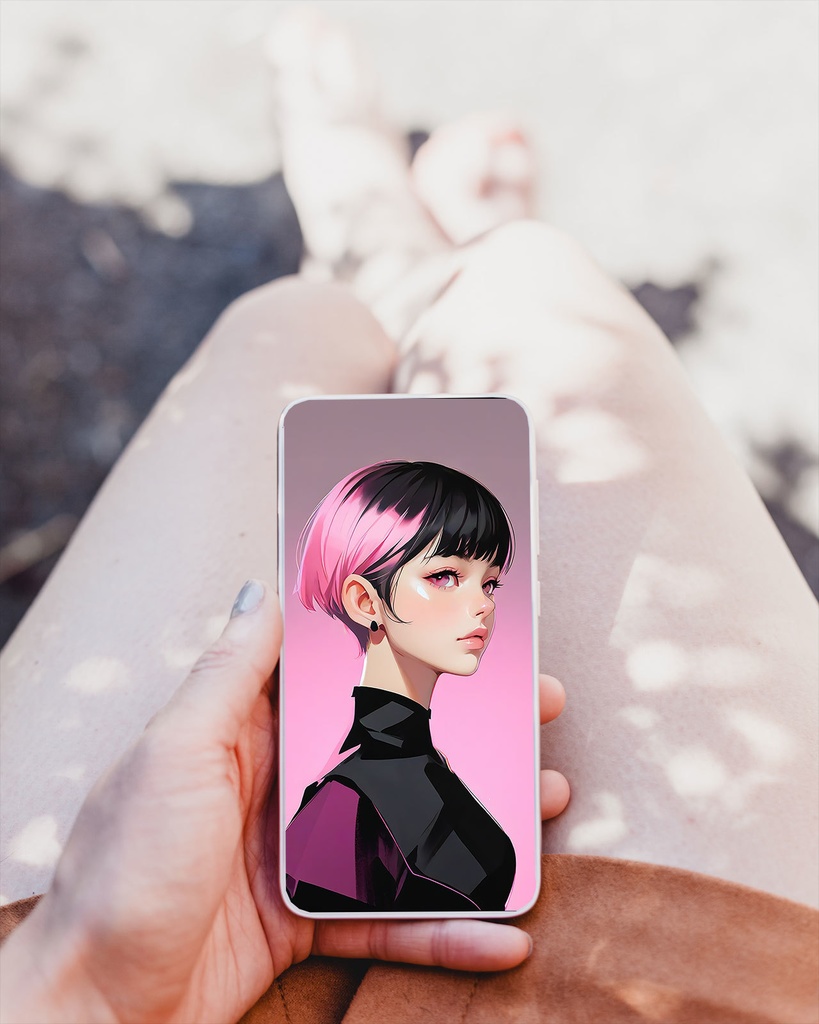 ツートンカラー バイカラーの 女性 ピンク x 黒 イラストアート SNSアイコン(デジタルコンテンツ ダウンロード販売)