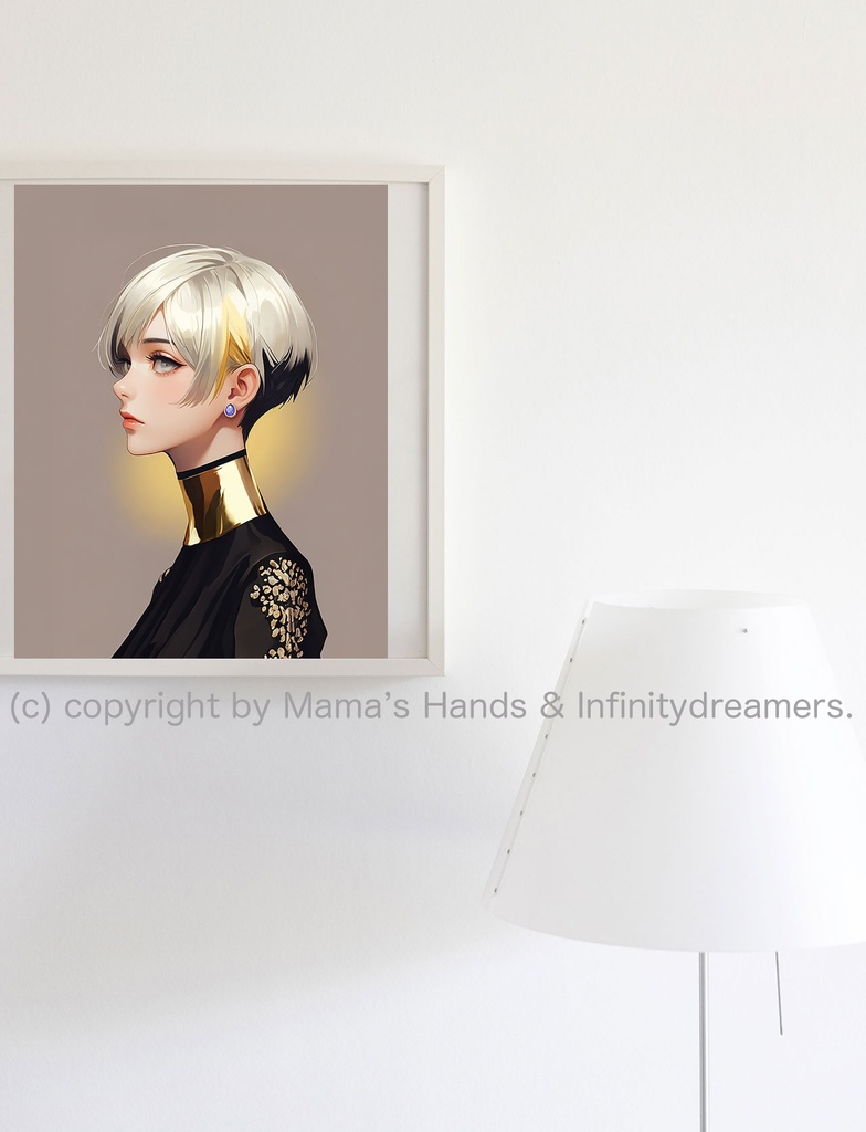 ショートヘアの女性 バイカラー ゴールド x 黒 イラストアート SNSアイコン(デジタルコンテンツ ダウンロード販売)