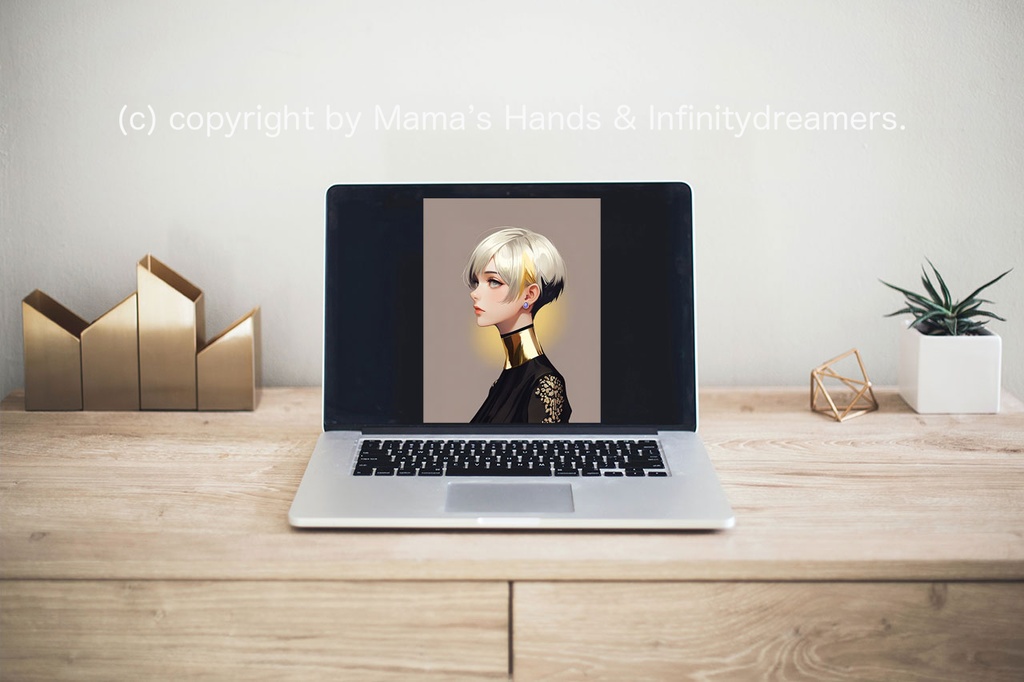 ショートヘアの女性 バイカラー ゴールド x 黒 イラストアート SNSアイコン(デジタルコンテンツ ダウンロード販売)