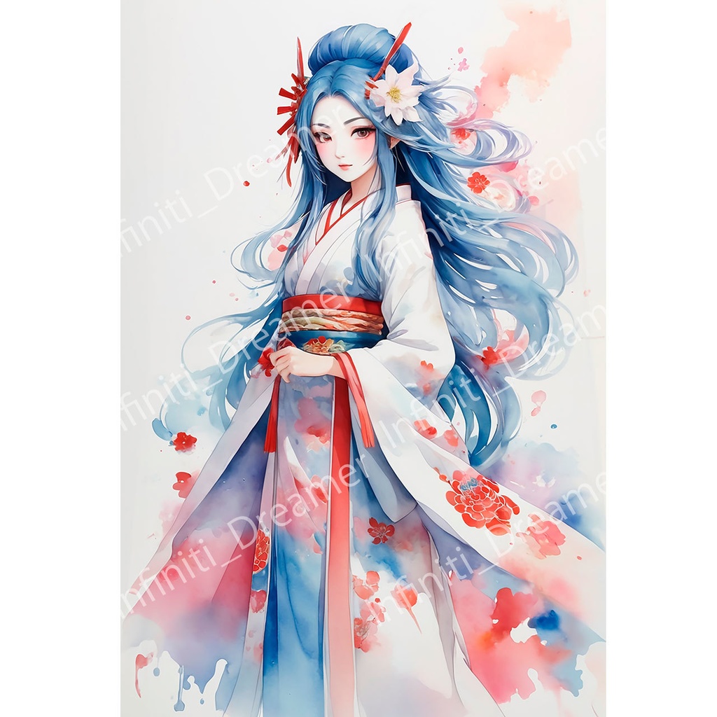 手描きイラスト　瀬織津姫 瀬織津姫 着物姿 スピリチュアル 開運 イラスト アート