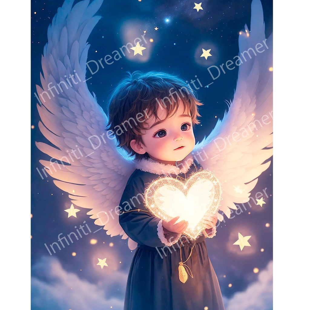 ハートと可愛い子供天使 のイラストアート（デジタルコンテンツ ダウンロード販売）