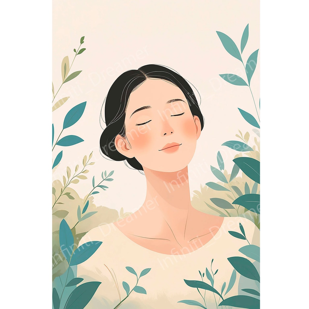 ナチュラルな黒髪の女性のイラスト (デジタルコンテンツ ダウンロード販売)