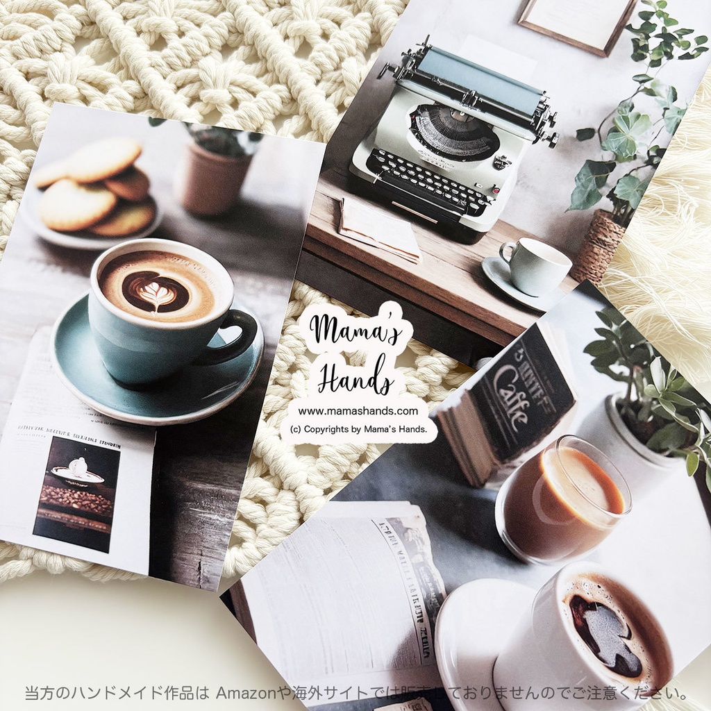 《ポストカード 3枚》☘️珈琲とタイプライター| カフェ ラテアート コーヒー アート ハガキ セット