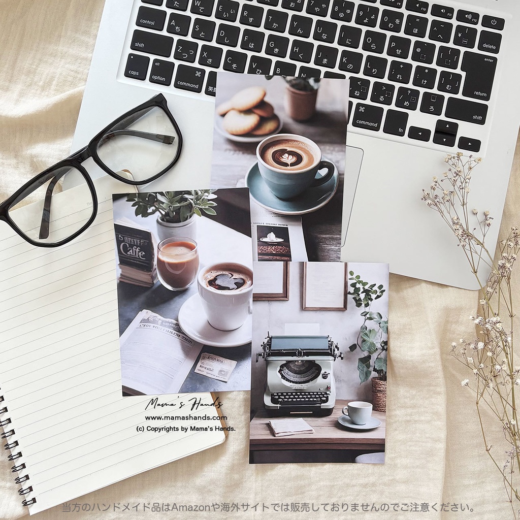 《ポストカード 3枚》☘️珈琲とタイプライター| カフェ ラテアート コーヒー アート ハガキ セット