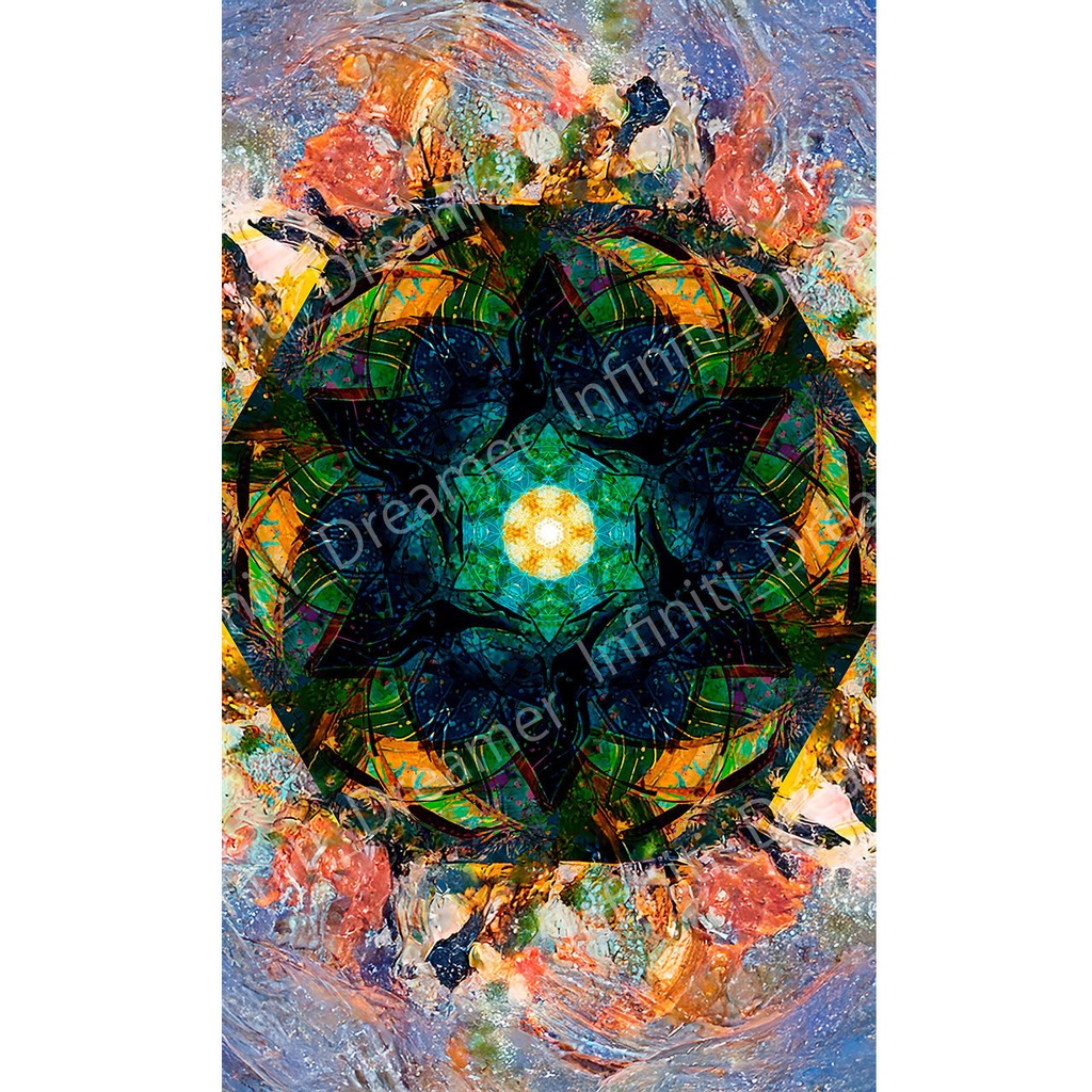 《幻想的なマンダラ》曼荼羅 黒 グリーン 緑 イラスト 神聖幾何学 ヒーリング アート スマホ壁紙(デジタルコンテンツ ダウンロード販売)