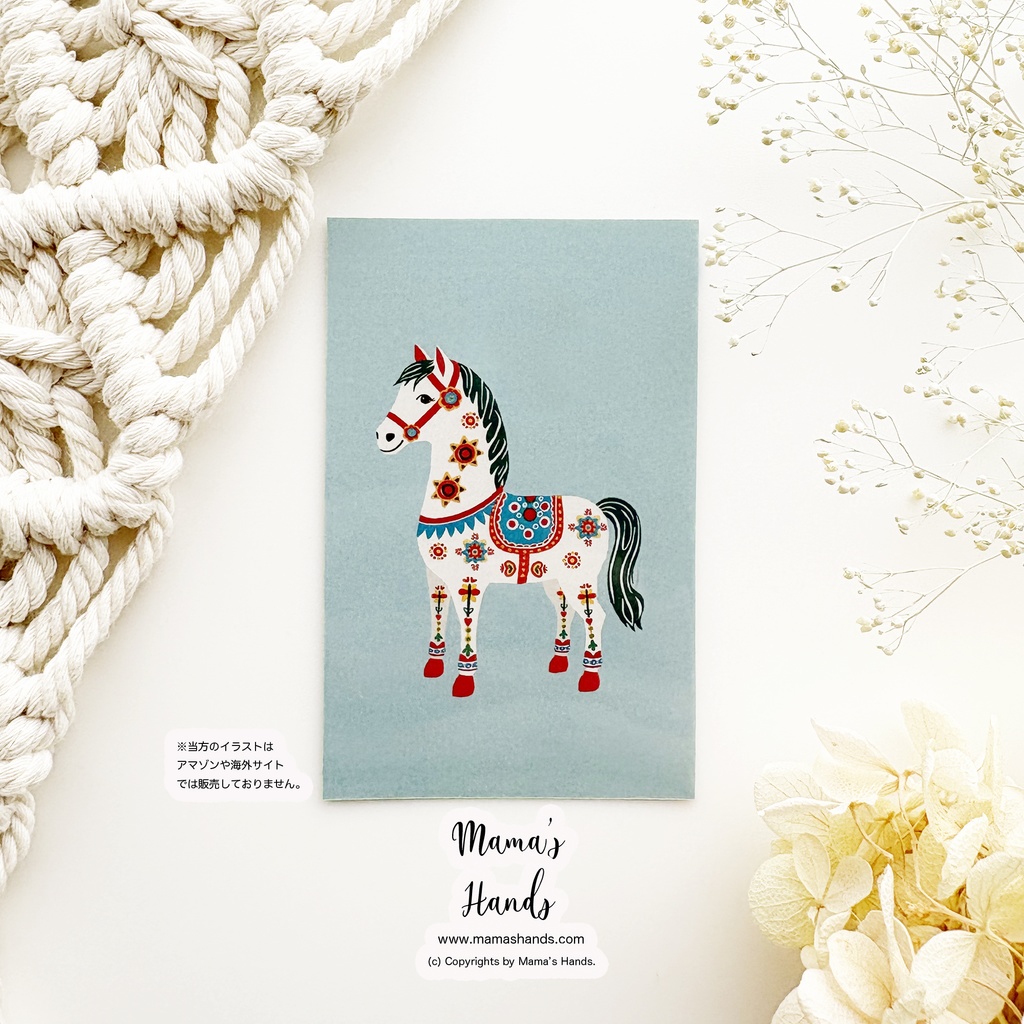 《幸せを運ぶ馬》☘️2026 午年 ダーラナホース ブルー 北欧 お財布 スマホに入る イラスト プラスチック カード